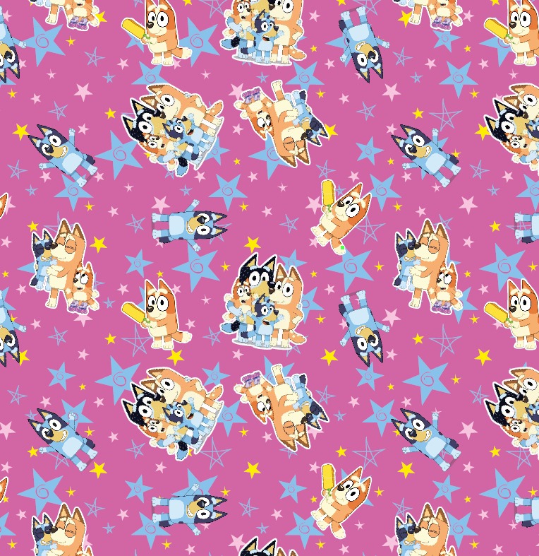 BRUSH ESTAMPADO BLUEY FONDO ROSADO CON ESTRELLAS