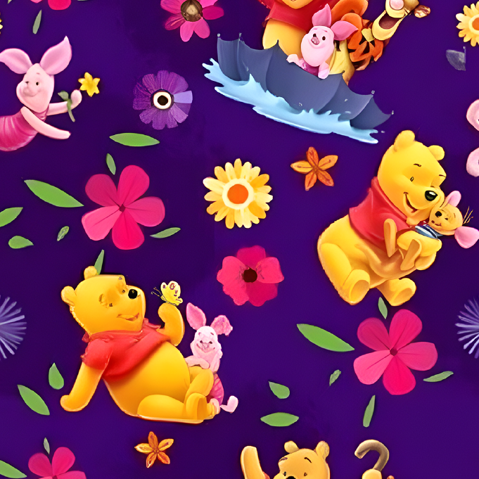 BRUSH ESTAMPADO WINNIE POOH Y SUS AMIGOS FONDO MORADO CON FLORES