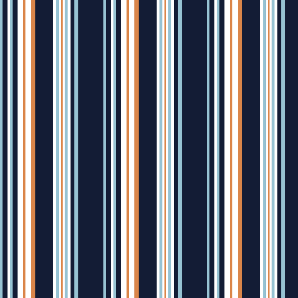 BRUSH ESTAMPADO LINEAS VERTICALES AZULES, BLANCAS & PAPAYA
