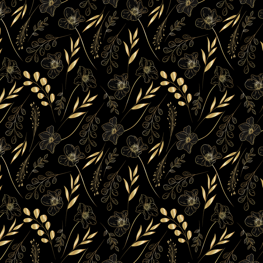 BRUSH ESTAMPADO HOJAS DE TRIGO DORADAS FONDO NEGRO