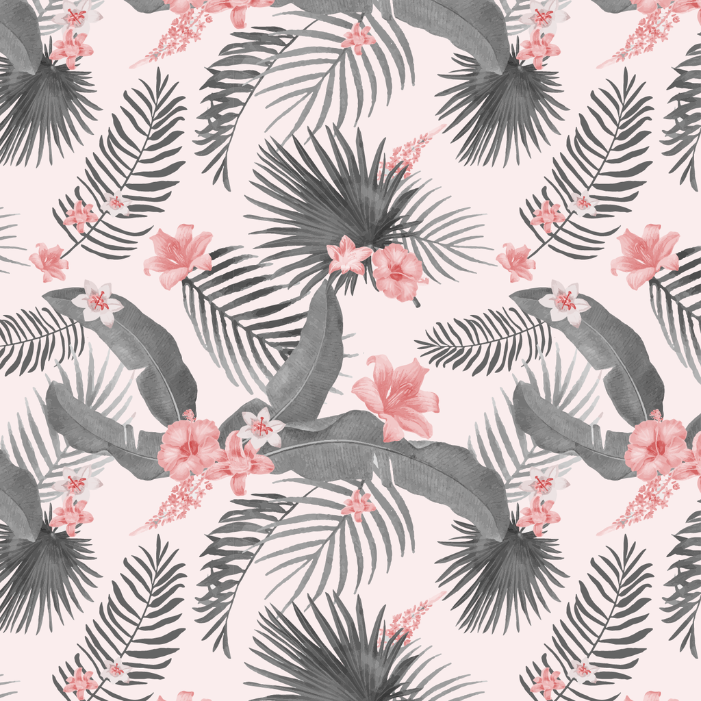 BRUSH ESTAMPADO HOJAS GRISES Y FLOR ROSADA