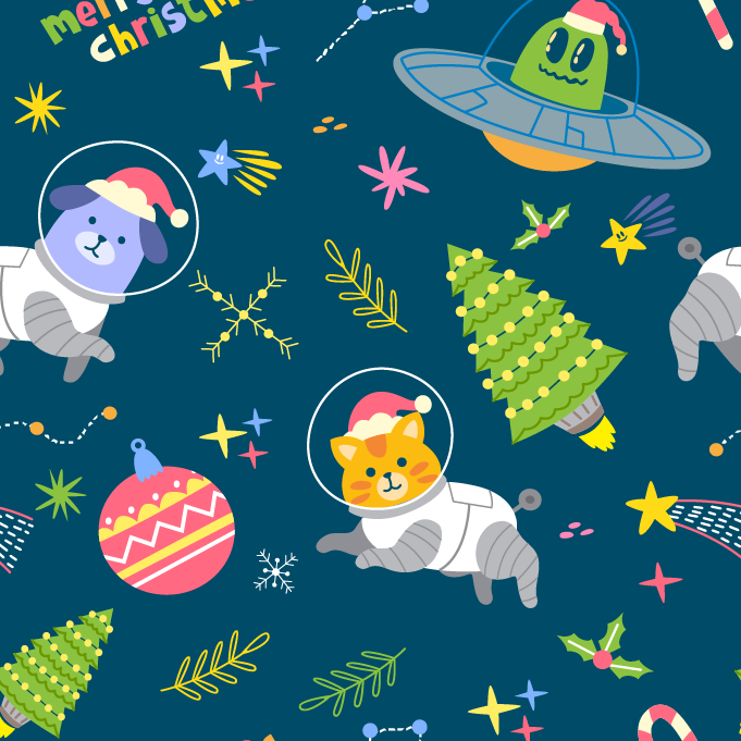 BRUSH ESTAMPADO NAVIDAD GATOS ESPACIALES NAVIDAD