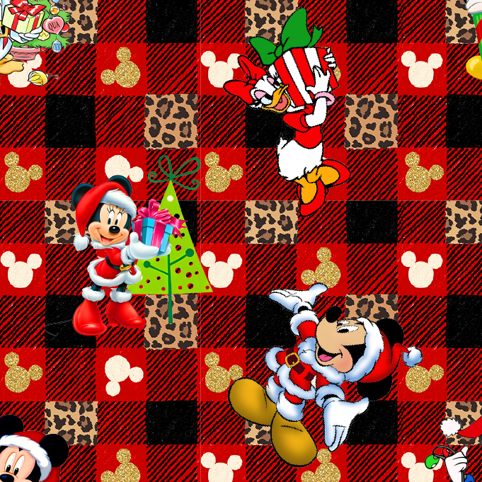 BRUSH ESTAMPADO NAVIDEÑO MICKEY MOUSE & AMIGOS FONDO CUADROS NEGROS & ROJOS