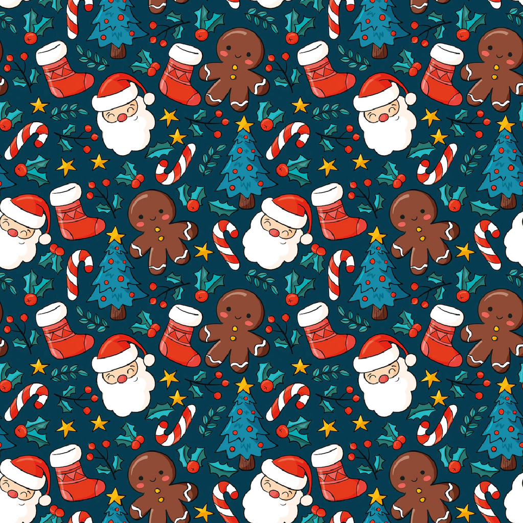 BRUSH ESTAMPADO NAVIDEÑOS SANTAS & GALLETAS DE JENGIBRES FONDO VERDE