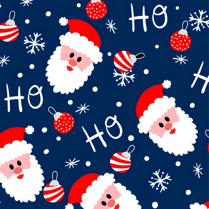 BRUSH ESTAMPADO CARAS DE SANTA HO HO HO FONDO AZUL NAVY