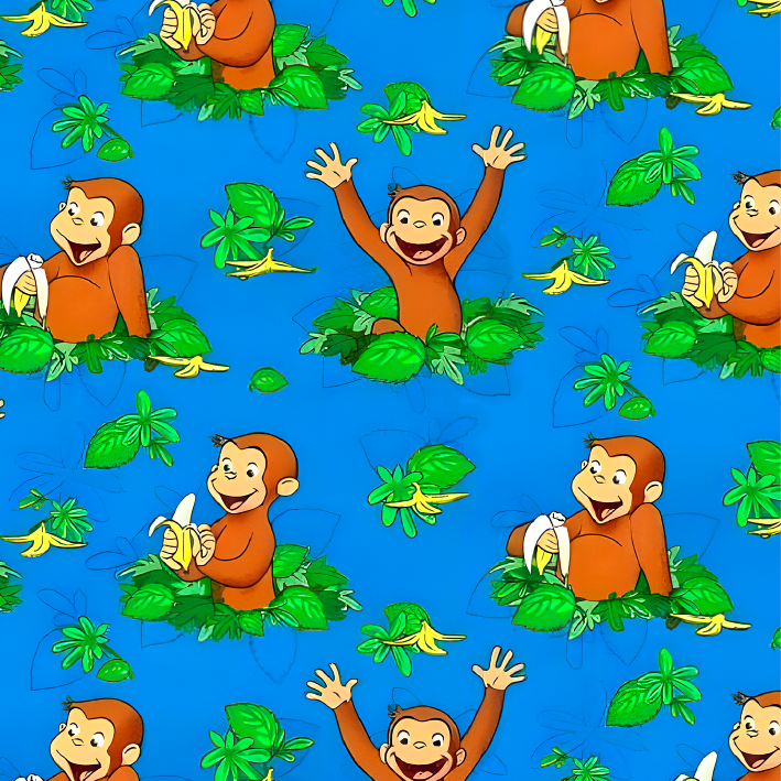 BRUSH ESTAMPADO JORGE EL CURIOSO COMIENDO BANANO FONDO AZUL