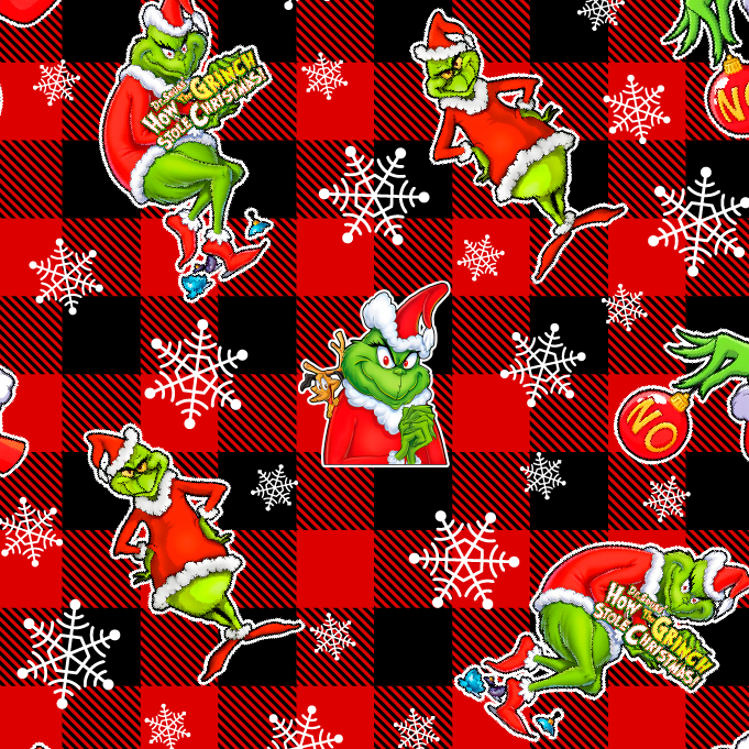 BRUSH ESTAMPADO GRINCH CUADROS ROJO CON NEGRO