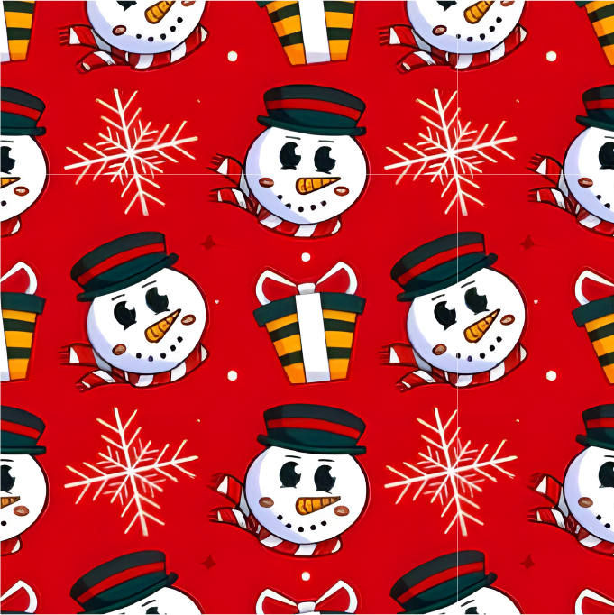 BRUSH ESTAMPADO MUÑECO DE NIEVE FONDO ROJO