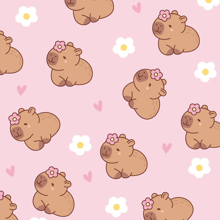 BRUSH ESTAMPADO CAPIBARA & FLORES FONDO ROSADO