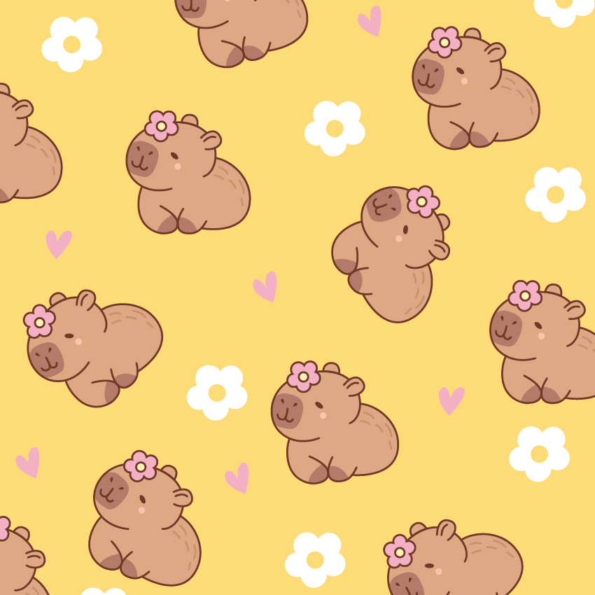 BRUSH ESTAMPADO CAPIBARA & FLORES FONDO AMARILLO