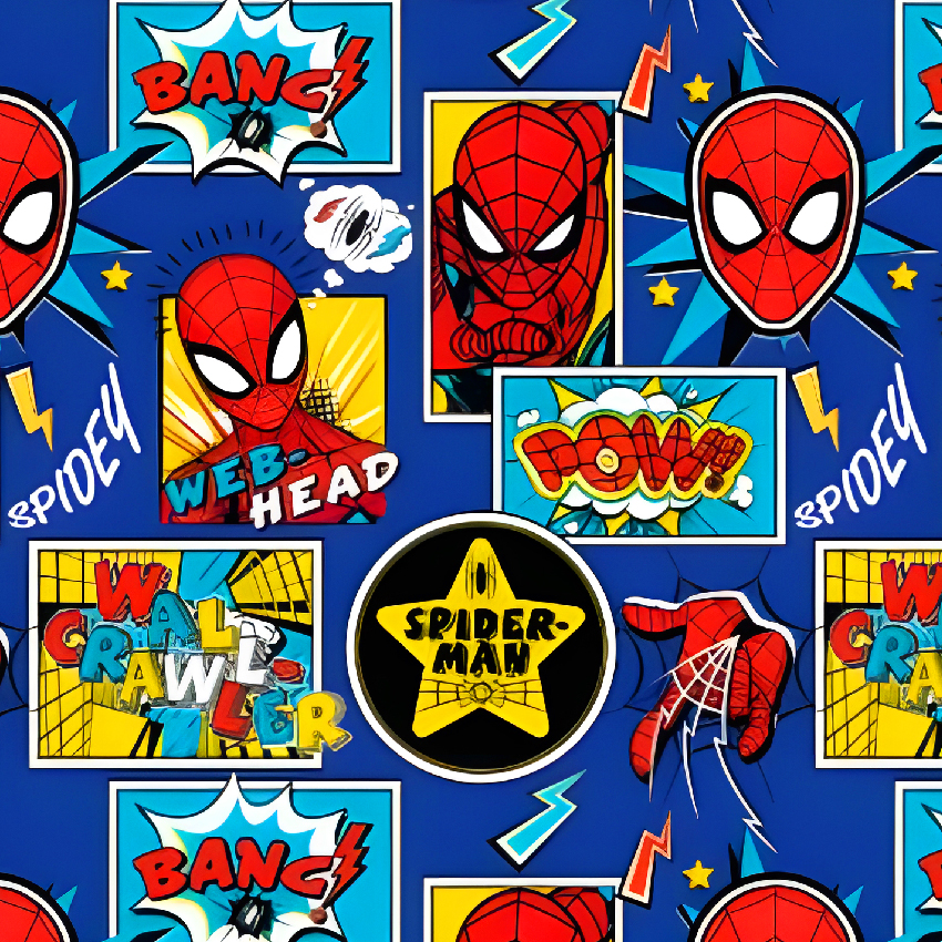 BRUSH ESTAMPADO SPIDER MAN CLASICO COLLAGE FONDO AZUL