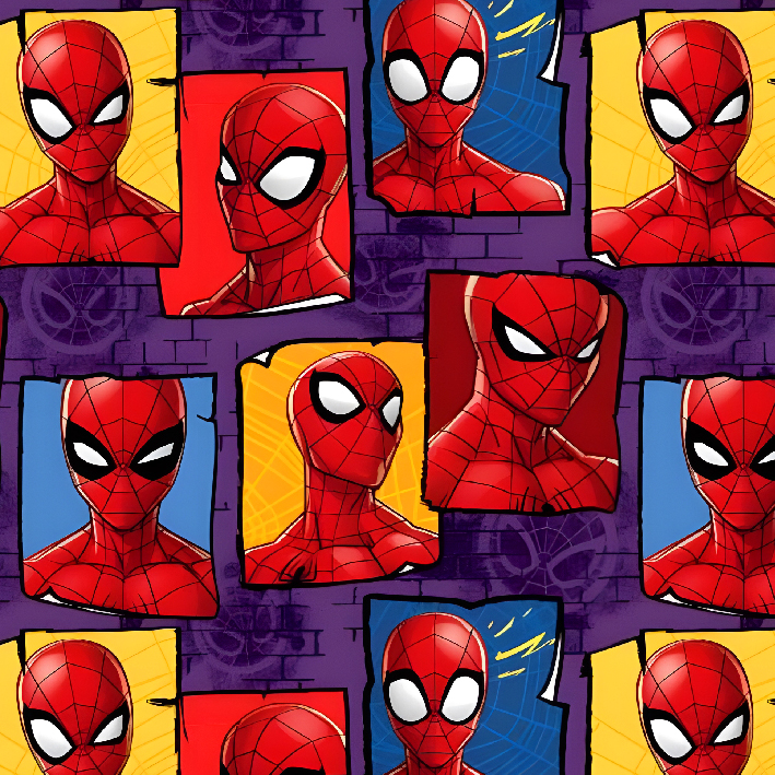 BRUSH ESTAMPADO SPIDER MAN CARAS COLLAGE FONDO MORADO