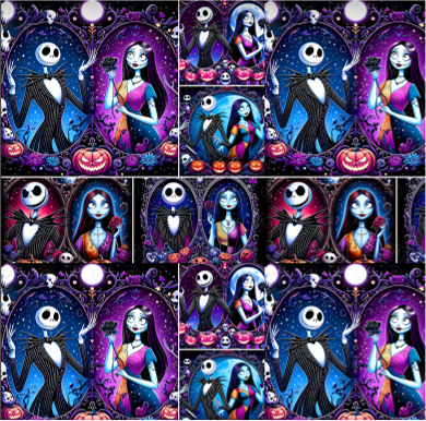 BRUSH ESTAMPADO JACK SKELLINGTON & SALI FONDO AZUL & MORADO
