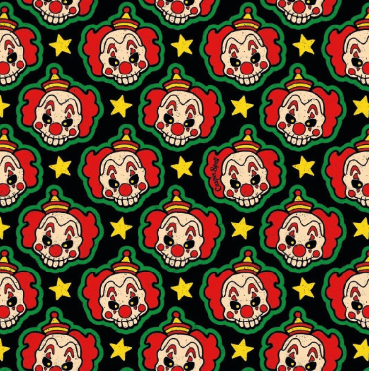 BRUSH ESTAMPADO PAYASO CALAVERA Y ESTRELLAS