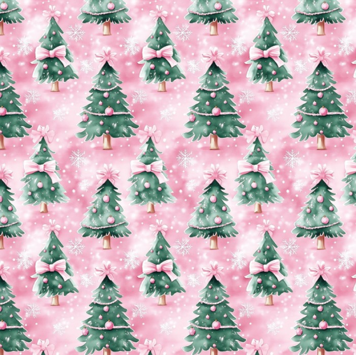 BRUSH ESTAMPADO NAVIDAD ARBOLES FONDO ROSA