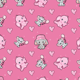 [DEL1000] BRUSH ESTAMPADO ELEFANTITOS FONDO ROSA