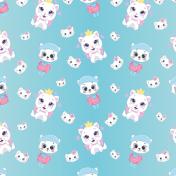 [DGT1001] BRUSH ESTAMPADO GATITAS BLANCAS FONDO VERDE AGUA