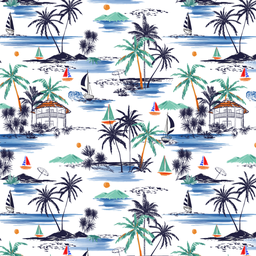 [FLO1006] BRUSH ESTAMPADO CASAS & PALMERAS FONDO BLANCO