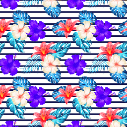 [FLO1013] BRUSH ESTAMPADO FLORES BLANCAS, ROJAS,MORADAS FONDO RAYAS