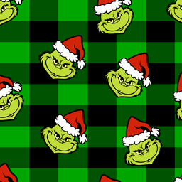 [NGR1006] BRUSH ESTAMPADO CARAS DE GRINCH FONDO CUADROS VERDES Y NEGROS