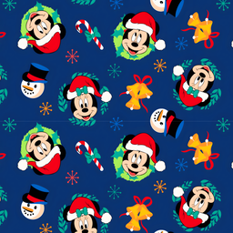 [NMK1005] BRUSH ESTAMPADO NAVIDEÑO MICKEY & MINIE MOUSE FONDO AZUL & CORONAS
