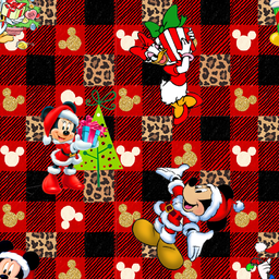 [NMK1007] BRUSH ESTAMPADO NAVIDEÑO MICKEY MOUSE & AMIGOS FONDO CUADROS NEGROS & ROJOS
