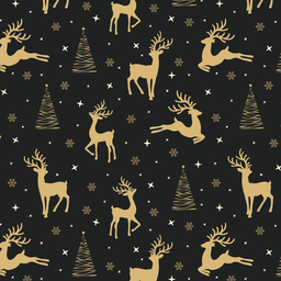 [NRE1001] BRUSH ESTAMPADO NAVIDEÑO RENOS DORADOS FONDO NEGRO