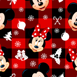 [NMK1023] BRUSH ESTAMPADO MICKEY CUADRO ROJO CON NEGRO AMBOS