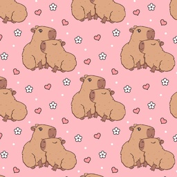 [ACB1005] BRUSH ESTAMPADO CAPIBARA PAREJA FONDO ROSADO