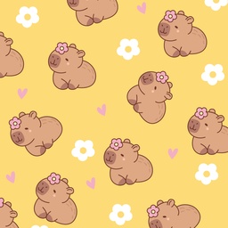 [ACB1001] BRUSH ESTAMPADO CAPIBARA & FLORES FONDO AMARILLO