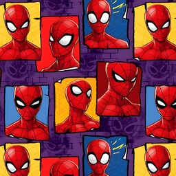 [VSP1018] BRUSH ESTAMPADO SPIDER MAN CARAS COLLAGE FONDO MORADO