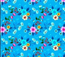 [FLO1074] BRUSH ESTAMPADO FLORES FONDO TURQUESA