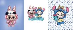 [FLL1000] BRUSH ESTAMPADO FRENTE LABUBU CELESTE Y BLANCO CORAZONES ADULTO