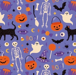 [HWN1015] BRUSH ESTAMPADO FIGURAS HALLOWEN FONDO VIOLETA