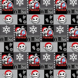 [NJK1007] BRUSH ESTAMPADO JACK SKELLINGTON & SALI CUADROS GRISES