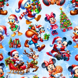 [NMK1024] BRUSH ESTAMPADO NAVIDEÑO MICKEY MOUSE & AMIGOS FONDO NIEVE CELESTE