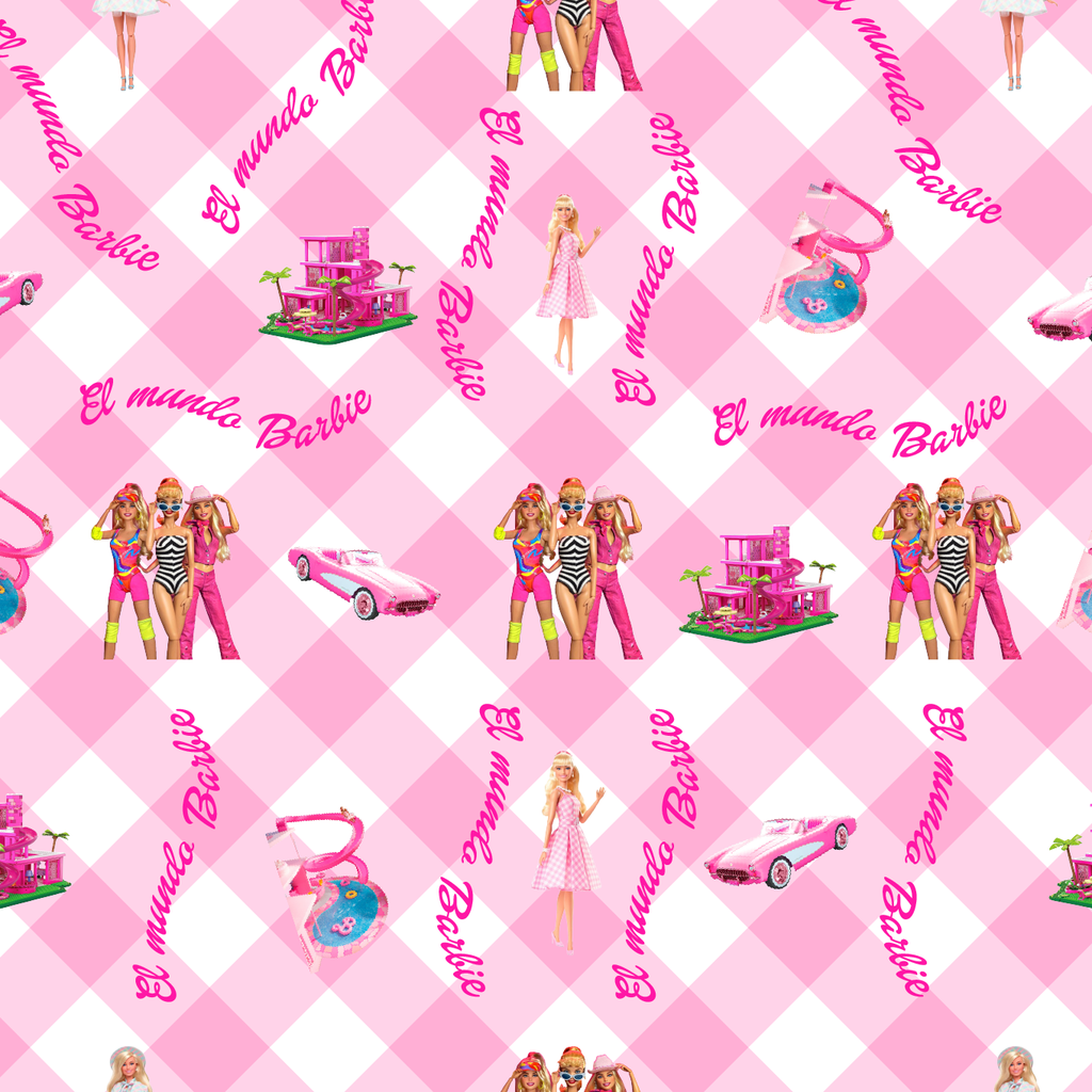 BRUSH ESTAMPADO BARBIE FONDO ROMBOS ROSADO & BLANCO