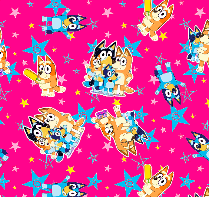 BRUSH ESTAMPADO BLUEY FONDO ROSADO CON ESTRELLAS
