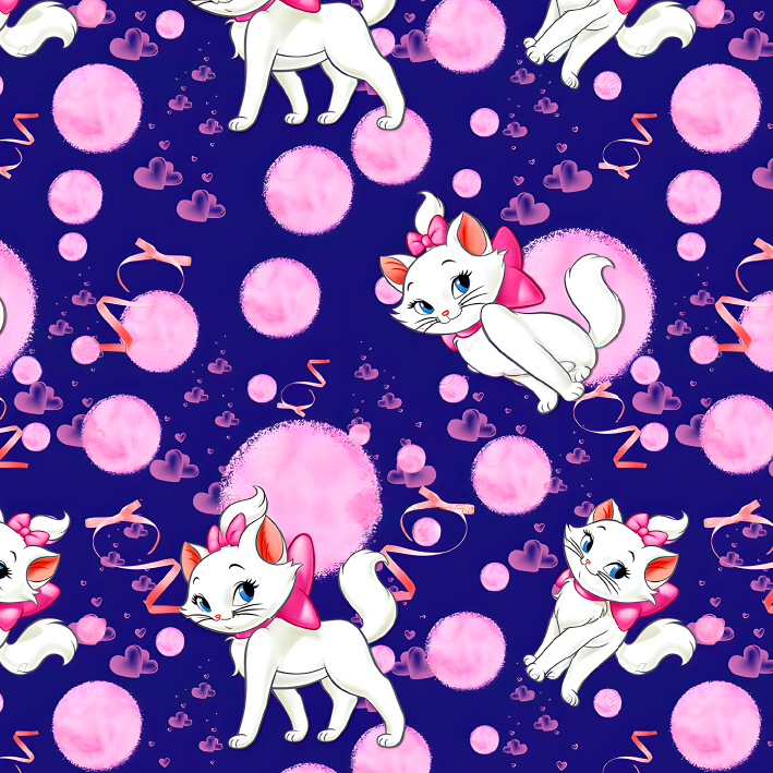 BRUSH ESTAMPADO GATA MARIE FONDO MORADO CON CÍRCULOS ROSADOS