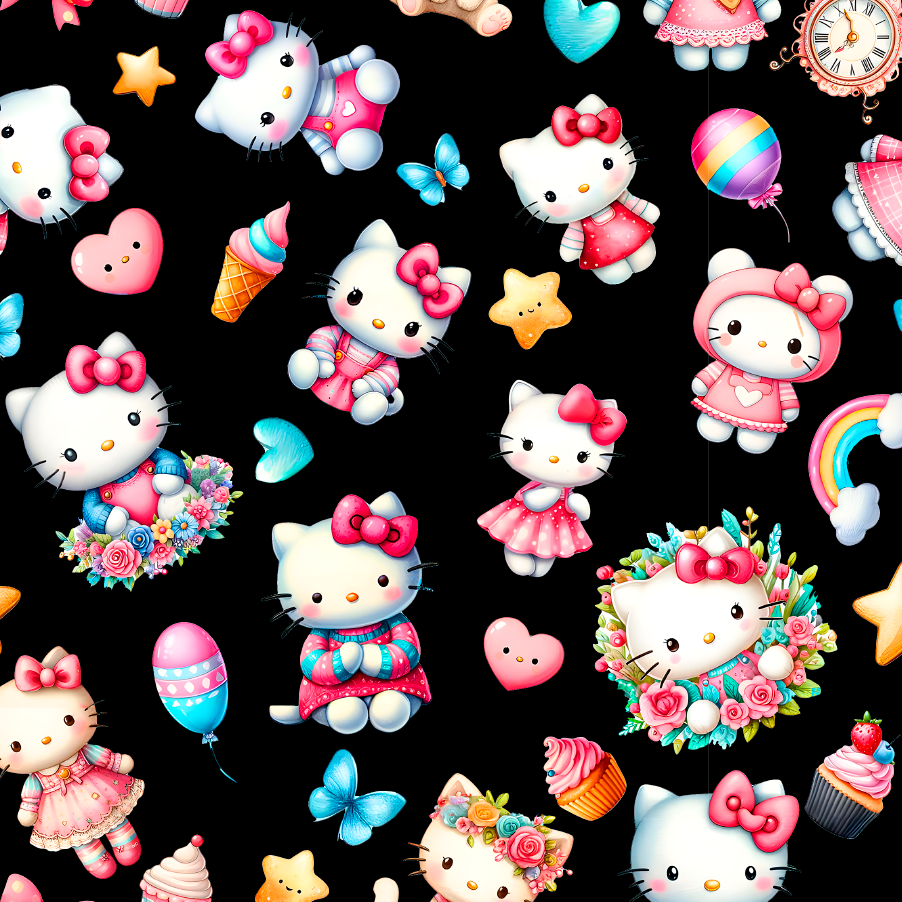 BRUSH ESTAMPADO HELLO KITTY ARCOIRIS FONDO NEGRO