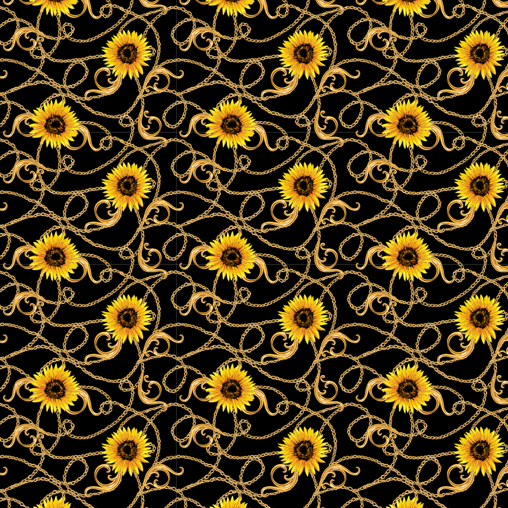 BRUSH ESTAMPADO GIRASOLES & CADENAS FONDO NEGRO