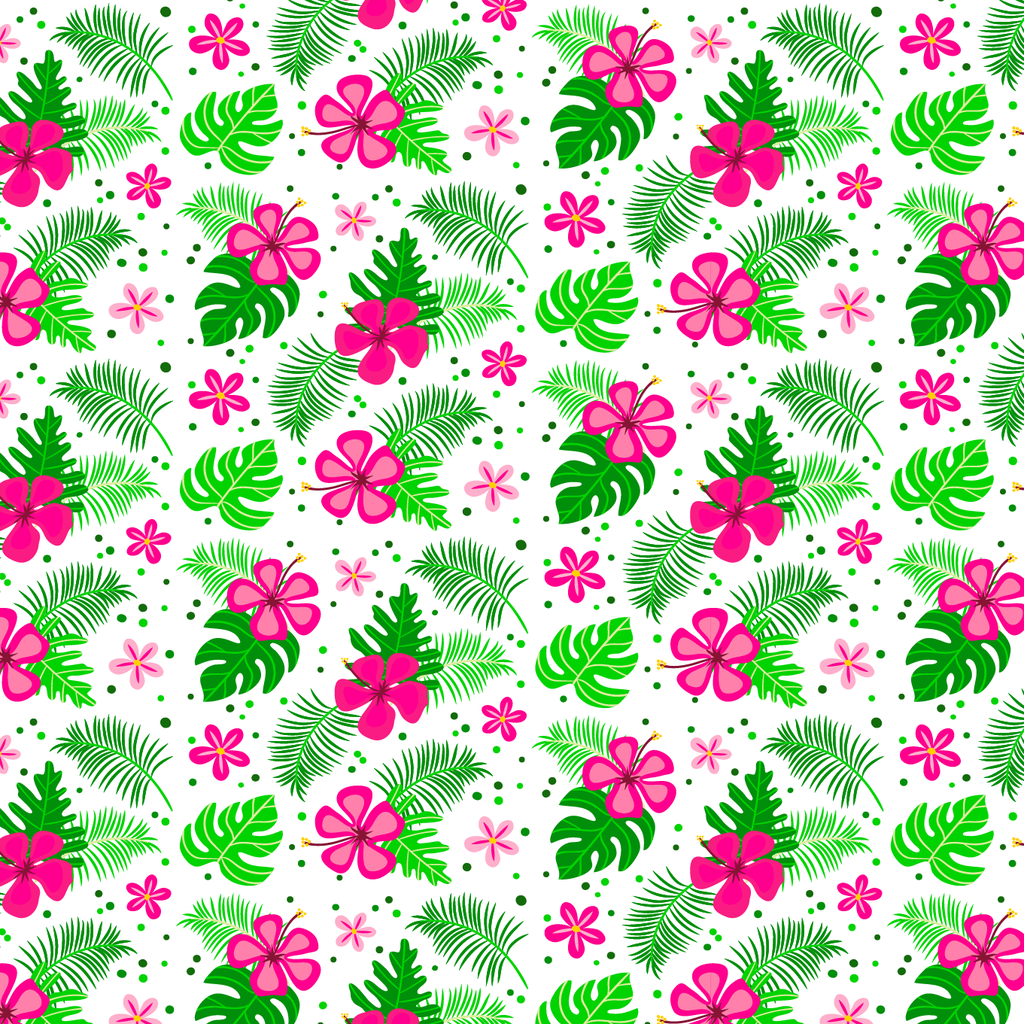 BRUSH ESTAMPADO FLORES ROSADAS Y HOJAS VERDES