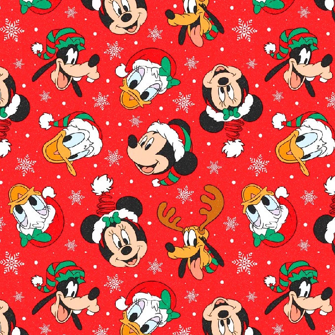 BRUSH ESTAMPADO NAVIDEÑO MICKEY MOUSE & AMIGOS FONDO ROJO