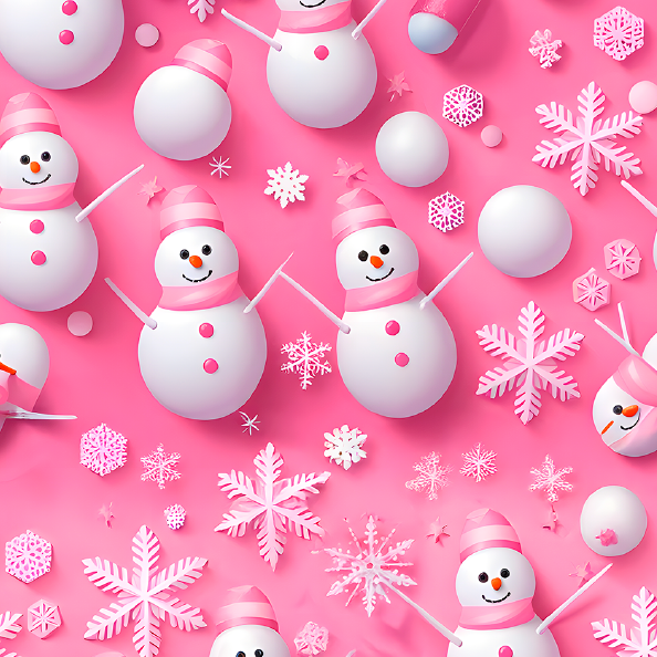 BRUSH ESTAMPADO MUÑECOS DE NIEVE FONDO ROSADO