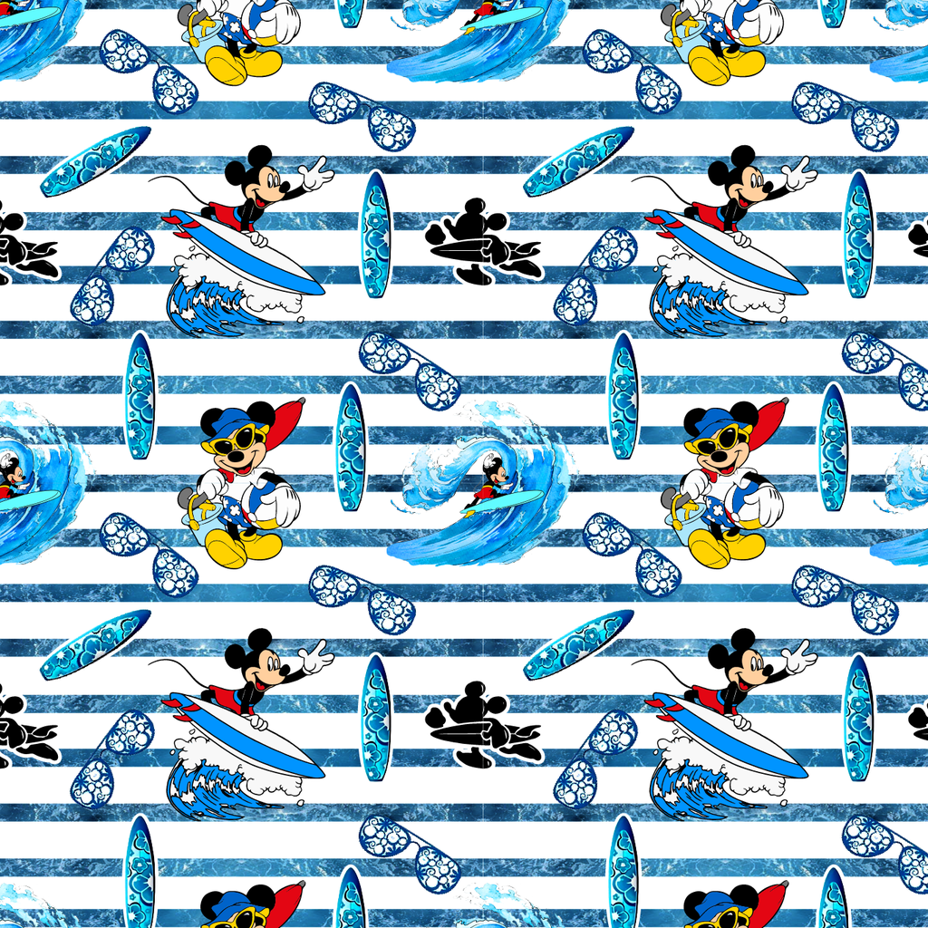 BRUSH ESTAMPADO MICKEY SURF FONDO LINEAS HORIZONTALES.