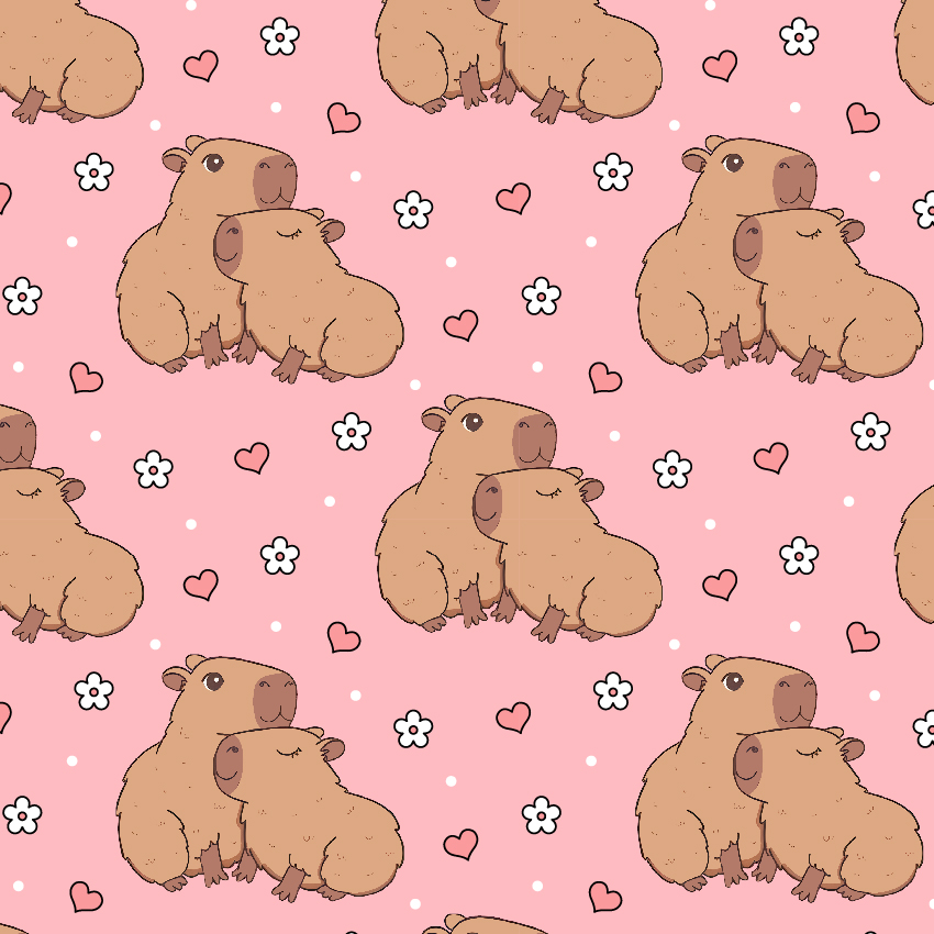 BRUSH ESTAMPADO CAPIBARA PAREJA FONDO ROSADO