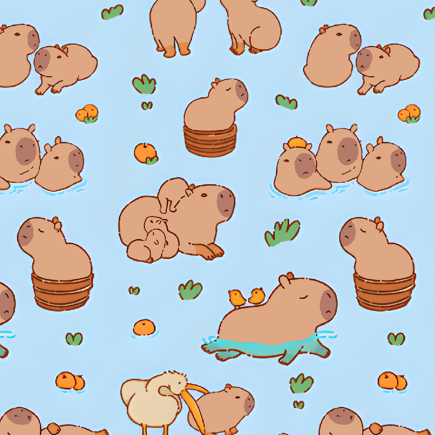 BRUSH ESTAMPADO CAPIBARA FONDO CELESTE