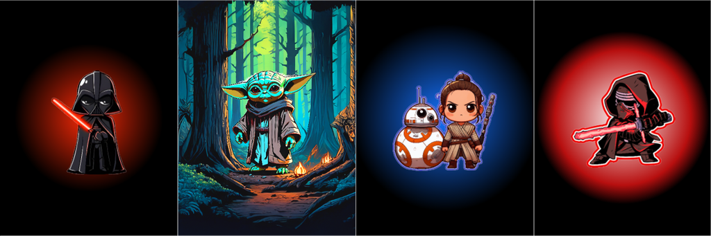 BRUSH ESTAMPADO FRENTES STAR WARS CHIBI FONDO NEGRO NIÑO