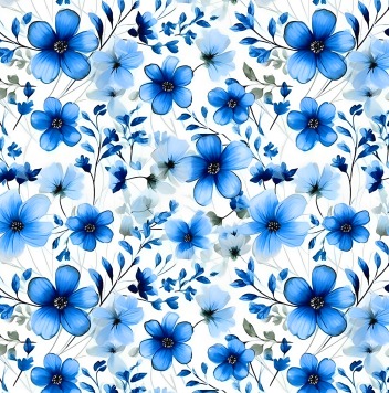 BRUSH ESTAMPADO FLORES AZUL FONDO BLANCO