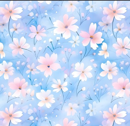 BRUSH ESTAMPADO FLORES ROSADAS FONDO CELESTE